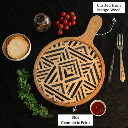 Blue Geometric Print Pizza Platter
