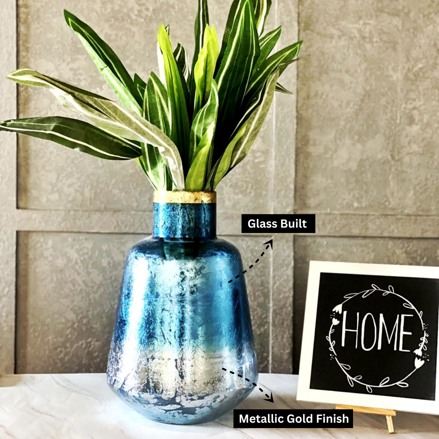Blue Glass Metallic Vase