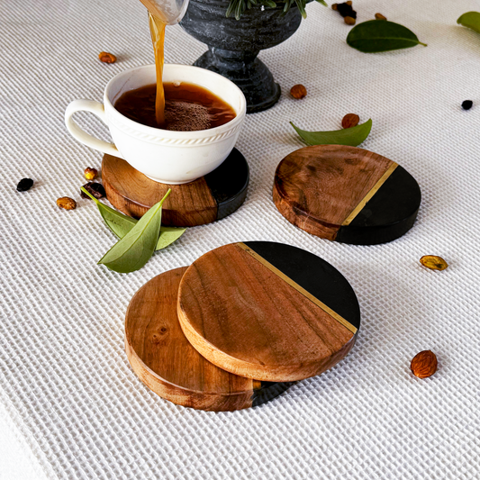 Brown Marble & Wood Coasters (Set of 4)