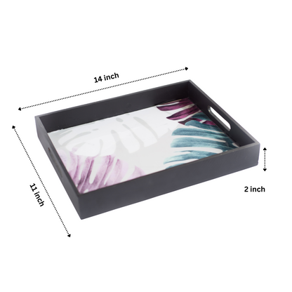 Grey Mdf Wood Printed Leaf Tray