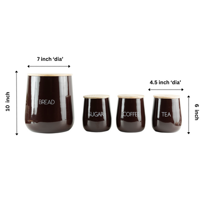 Brown Steel Solid And Wooden Canister Set