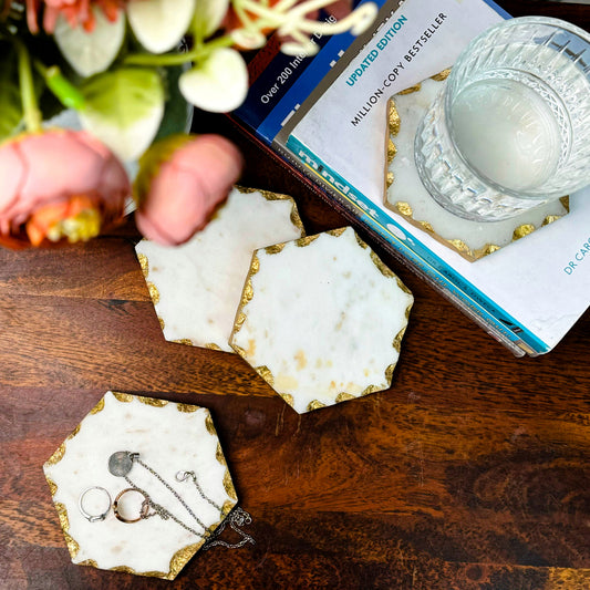 White Banswara Marble Coasters (Set of 4)