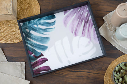 Grey Mdf Wood Printed Leaf Tray