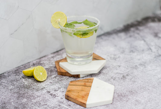 White Hexagonal Marble & Wood Coasters (Set of 4)
