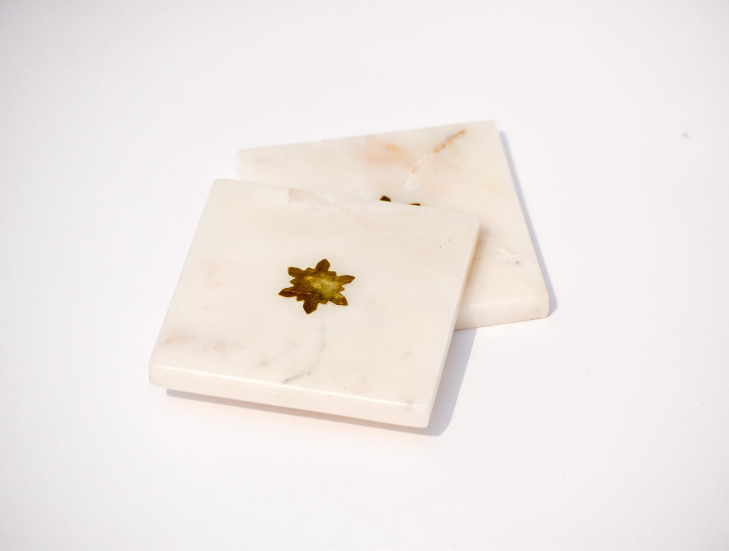 White & Gold Square Marble Coasters (Set of 4)