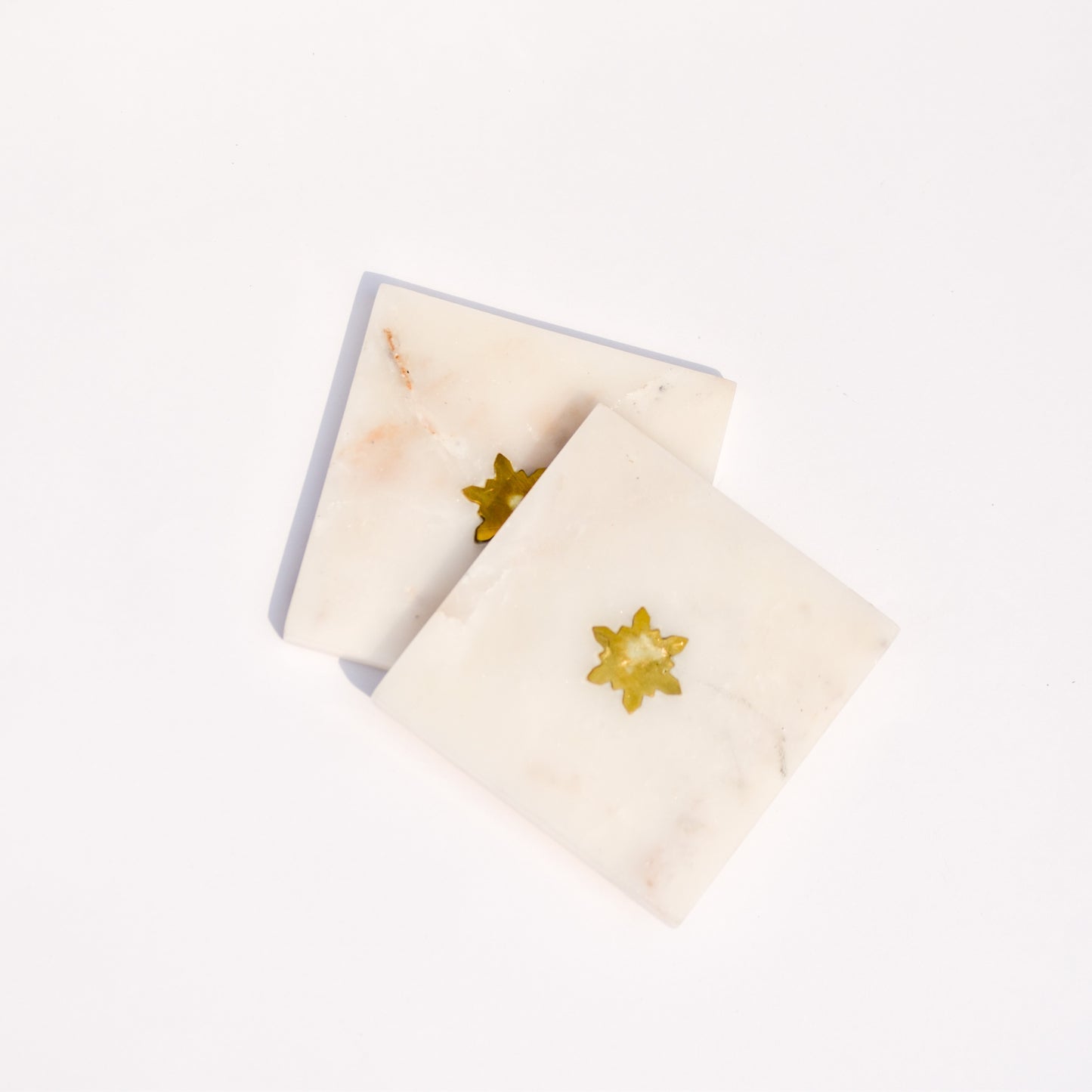 White & Gold Square Marble Coasters (Set of 4)