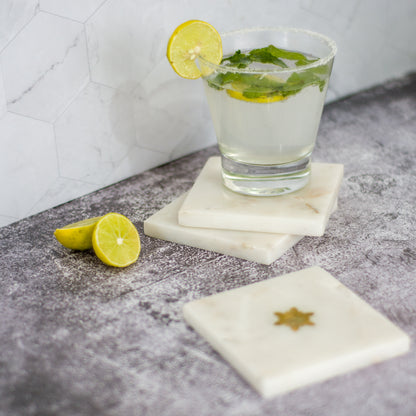 White & Gold Square Marble Coasters (Set of 4)