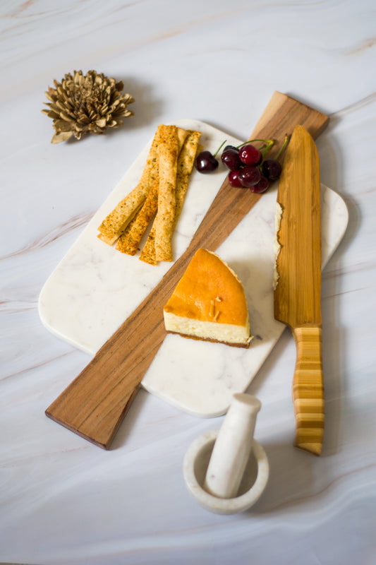 White Marble & Wood Platter