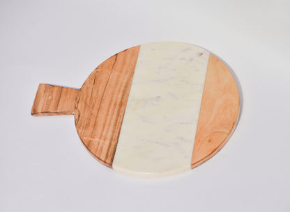 White Baswara Marble Colorblock Round Shaped Platter