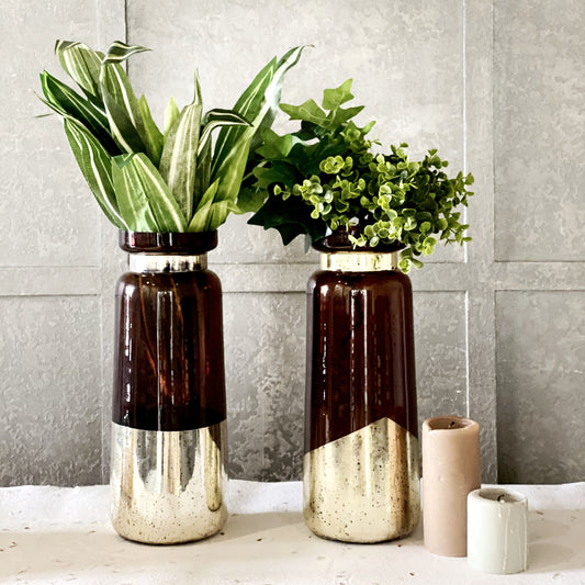 Brown & Gold Glass Vase (Set of 2)