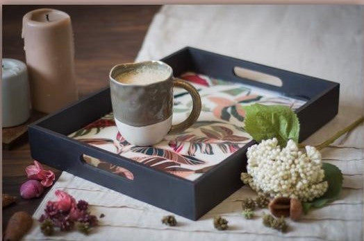 White Mdf Wood Printed Rectangle Shaped Tray