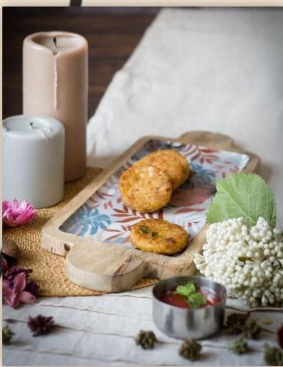 Grey Mango Wood Printed Floral Serving Platter