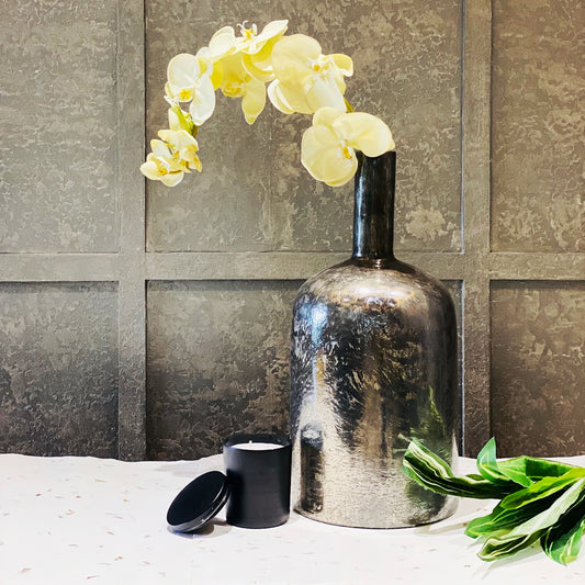 Grey Glass Textured Cylindrical Vase