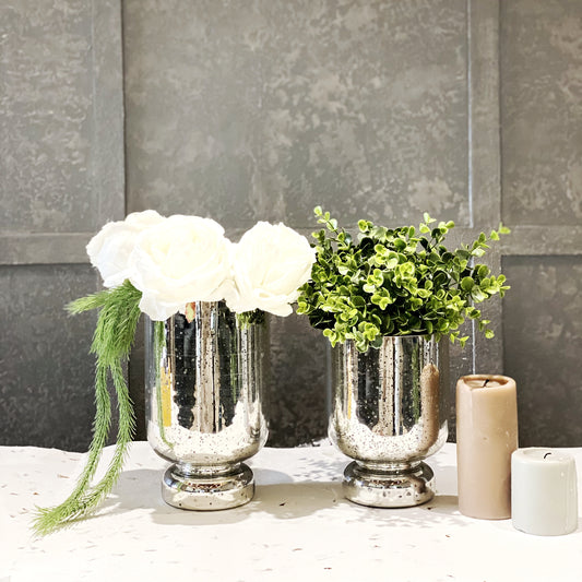 Silver Glass Vintage Antique Vase - Set Of 2