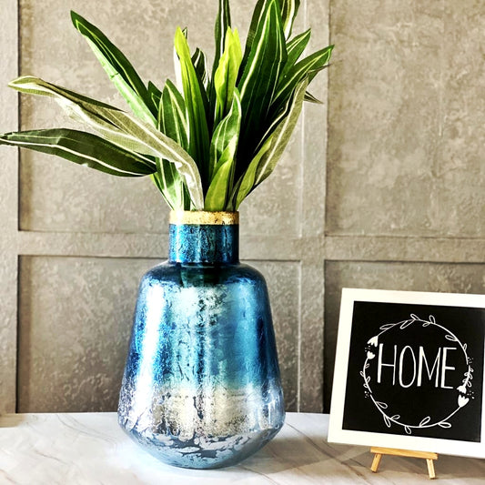 Blue Glass Metallic Vase