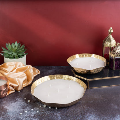 Gold Steel Floral Abstract Texture And Wax Frangrance Candle Set