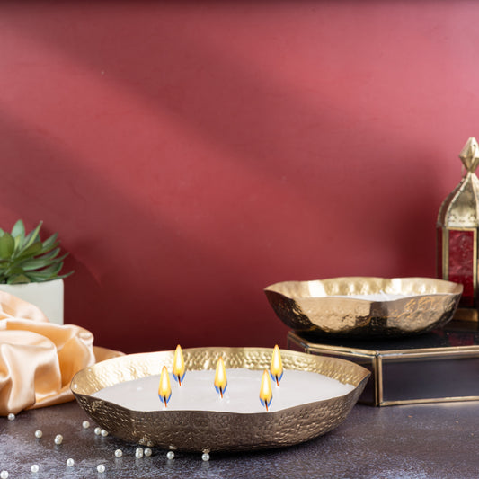 Gold Steel Floral Abstract Texture And Wax Frangrance Candle Set