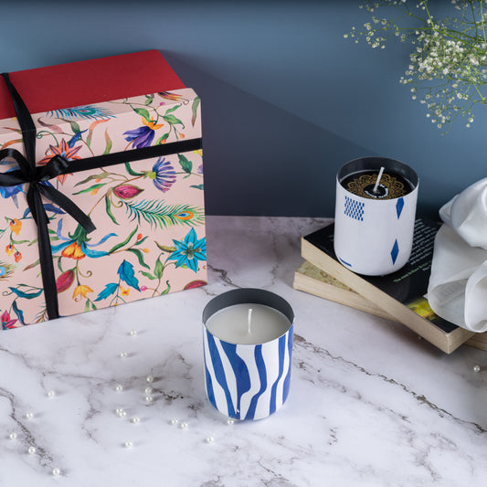Blue Steel Abstract Wax Frangrance Candles - Set Of 2