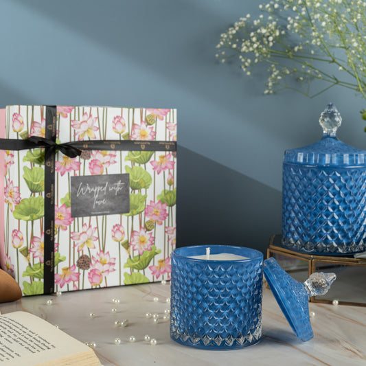 Blue Glass Abstract Pattern Candle
