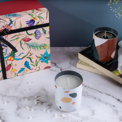 Multi Color Steel Abstract Print Fragrance Candles - Set Of 2