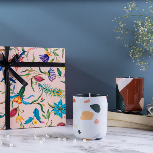 Multi Color Steel Abstract Print Fragrance Candles - Set Of 2