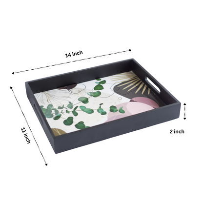 White Mdf Wood Printed Floral Tray