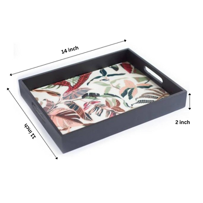 White Mdf Wood Printed Rectangle Shaped Tray