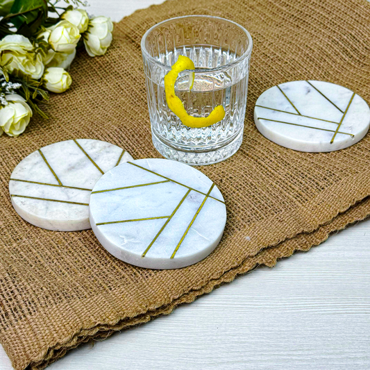 White 100% Marble Round 4 Pcs Coasters
